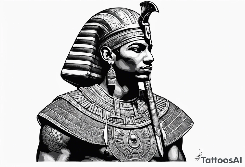 realistic egyptian warrior in profile with a sword in his hand. tattoo idea