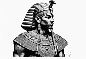 realistic egyptian warrior in profile with a sword in his hand. tattoo idea
