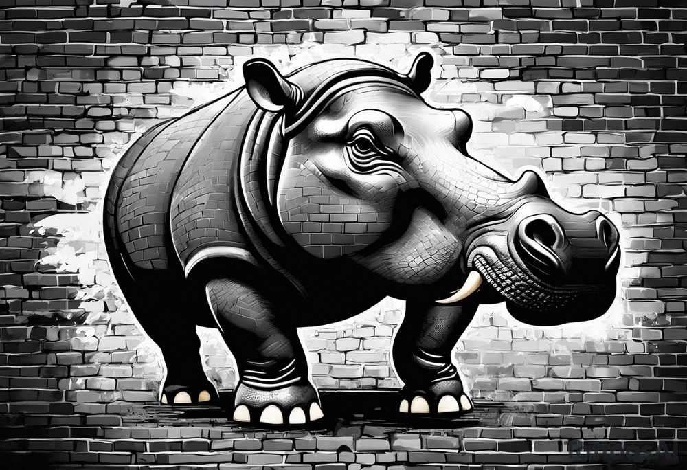 Hippo with brick wall tattoo idea