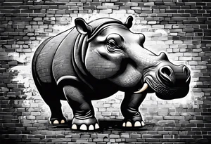 Hippo with brick wall tattoo idea