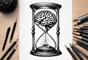 Human realistic brain inside hourglass tattoo idea
