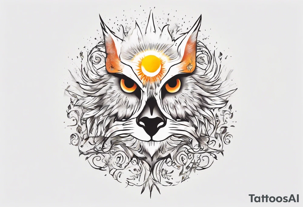 halb 
Fuchs halb Eule unter der Sonne mit dem Schriftzug Sapere Aude tattoo idea