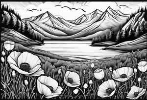 Poppy flowers with colorado mountains and the ocean tattoo idea