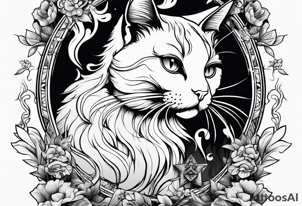 cat smoking a cigarette tattoo idea