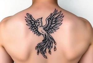 magnificent phoenix rising from golden flames with trailing embers tattoo idea