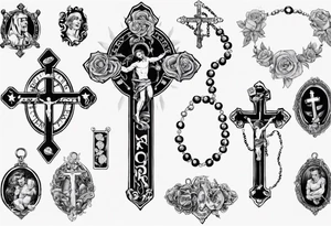 men’s arm sleeve, rosary, the name Peters, 1997, tattoo idea
