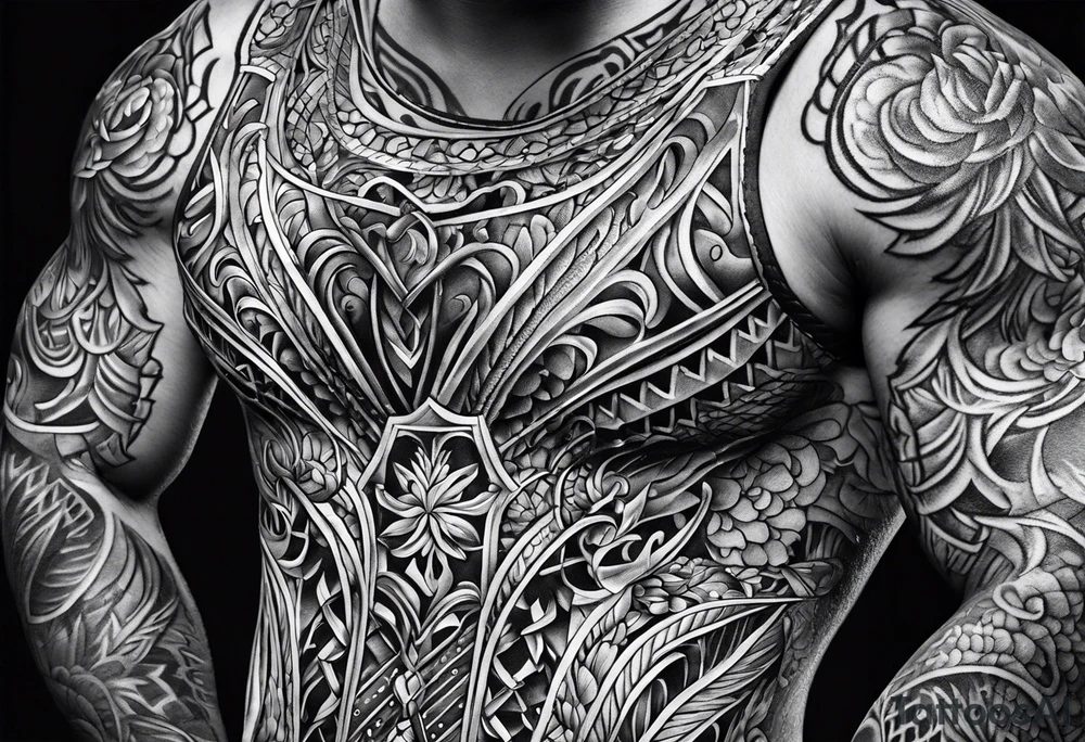 ripped lace over armor tattoo idea