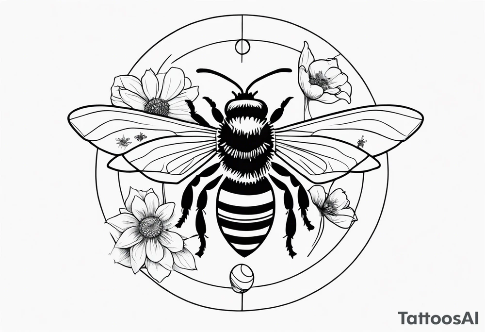 Bee, moon phases, flowers, fine line tattoo idea