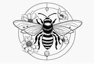 Bee, moon phases, flowers, fine line tattoo idea