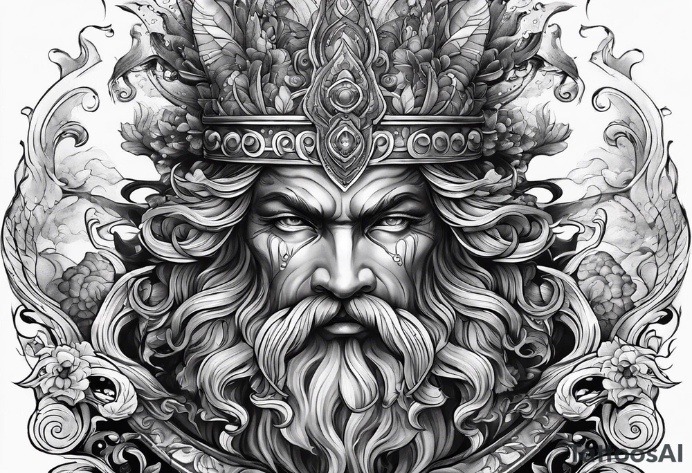 Neptun mit ganzen Körper im Wasser stehend tattoo idea