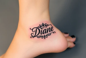 Anklet and charm name Diane on foot tattoo idea