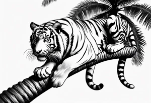 tiger laying on palm tree tattoo idea