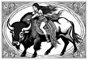 native woman riding buffalo tattoo idea