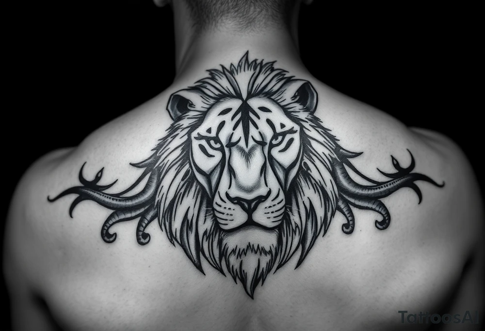 Bold. cover up .saying Evil Side from ear to ear on front of neck. black and white . Lion . tattoo idea