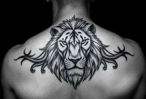 Bold. cover up .saying Evil Side from ear to ear on front of neck. black and white . Lion . tattoo idea