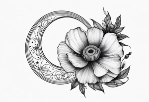 fine line spine tattoo with stars, moon, clouds, poppy tattoo idea