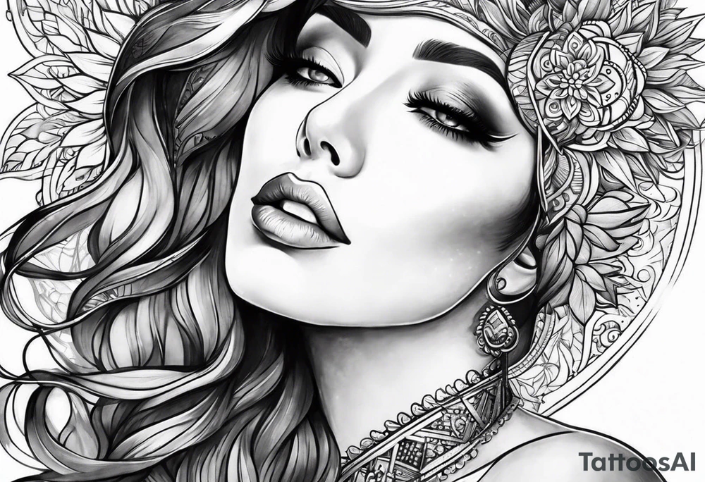 woman looking up at the sun tattoo idea