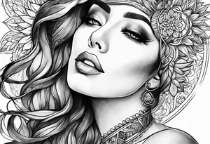 woman looking up at the sun tattoo idea