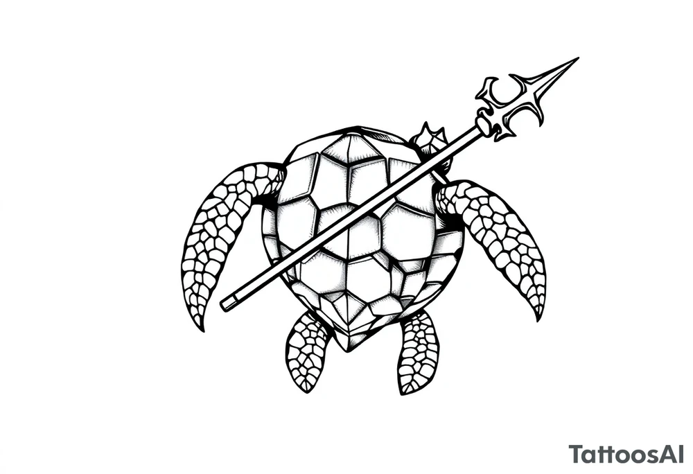 Turtle holding a trident tattoo idea
