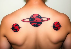 three horizontal planets. Color Black and red with more black tattoo idea