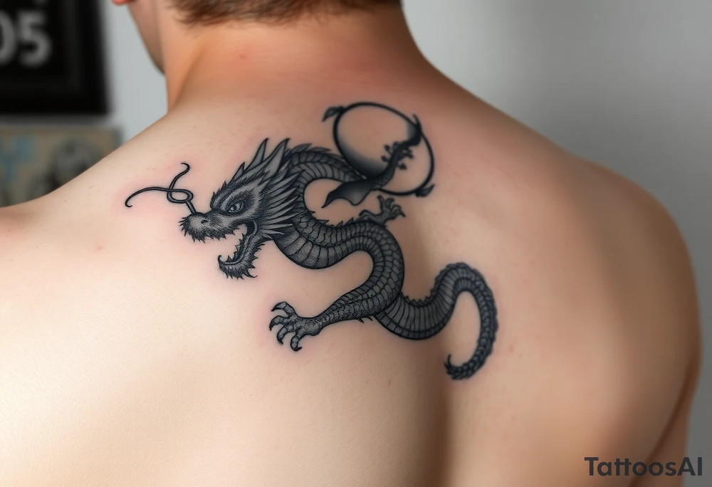 forearm sleeve tattoo, a dragon with a sakura tree and moon tattoo idea