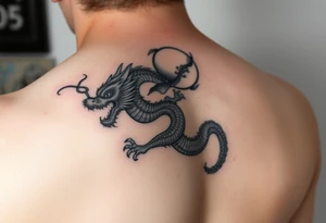 forearm sleeve tattoo, a dragon with a sakura tree and moon tattoo idea