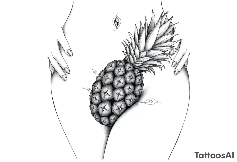 To cover pubic area vagina and anus using a bushy pineapple with diamonds and magestic tattoo idea