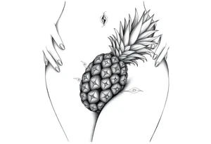To cover pubic area vagina and anus using a bushy pineapple with diamonds  and magestic tattoo idea