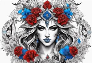 Hades with blue and red
shadowns and persephone symbols tattoo idea