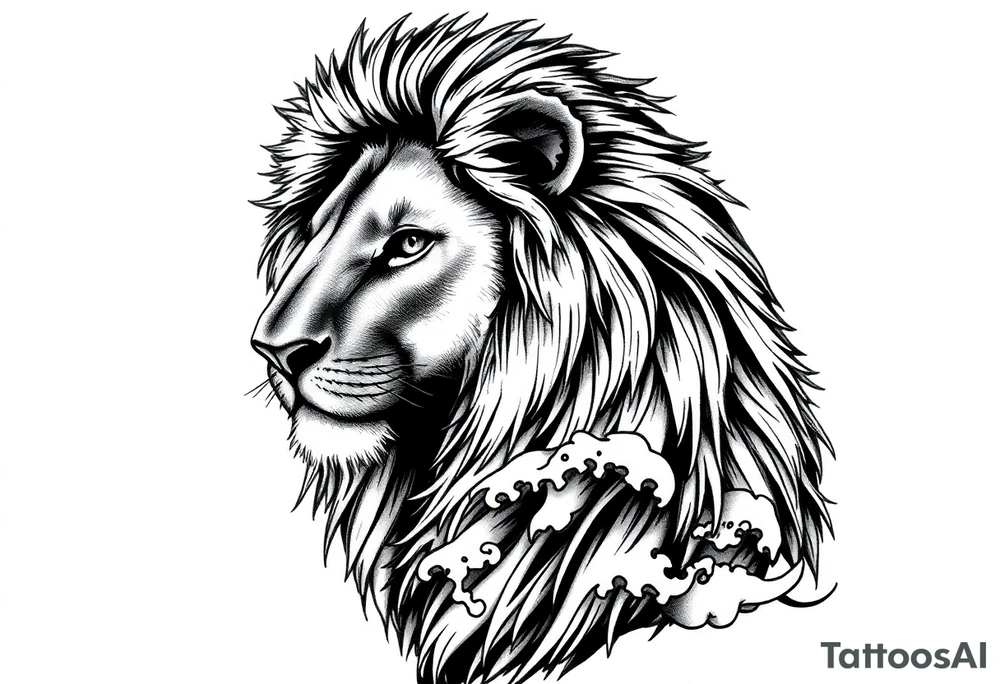 Lion with lil wave in the back the bibble verse on foream tattoo idea