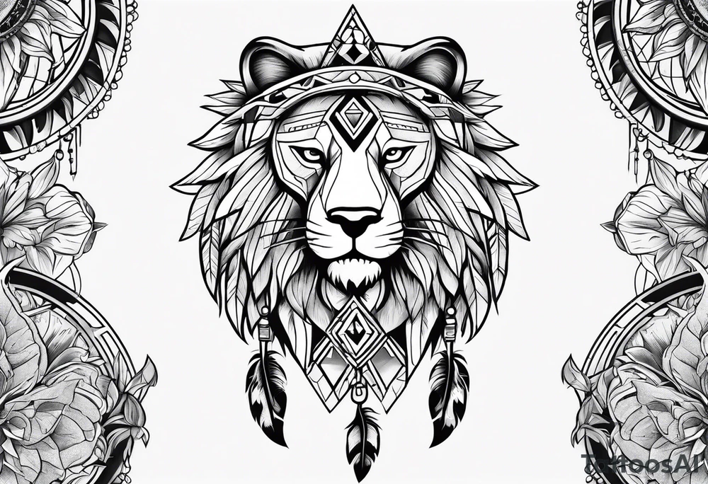 A native american dream catcher with a frog a lion and a bear on the inside tattoo idea