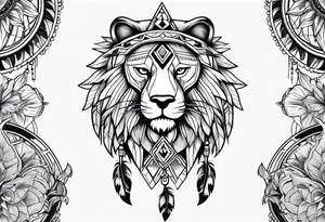 A native american dream catcher with a frog a lion and a bear on the inside tattoo idea