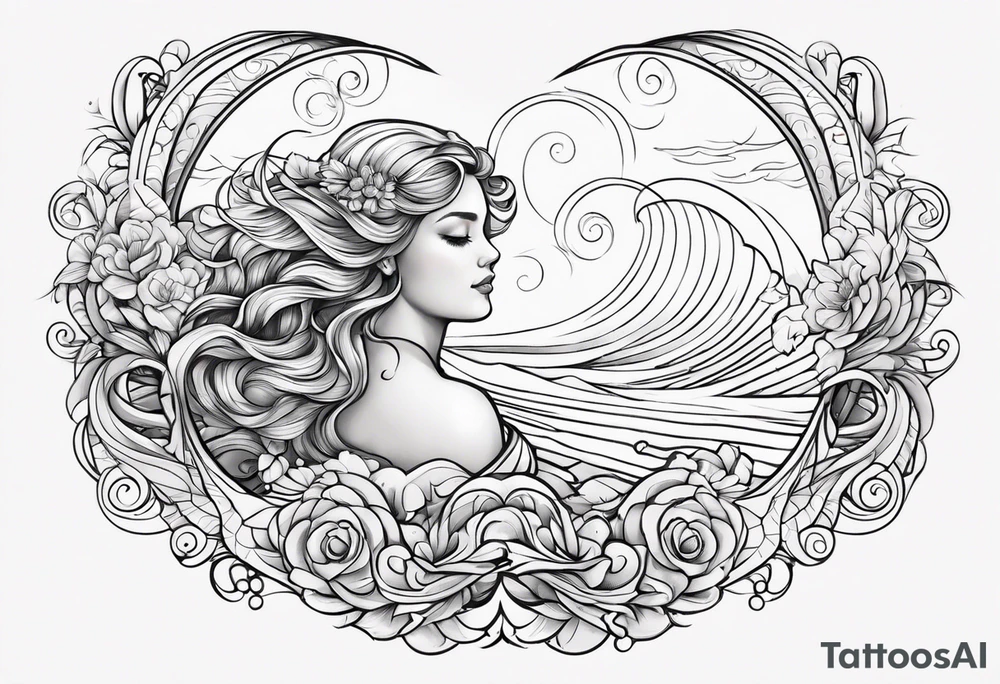 Wave and baby angel tattoo idea