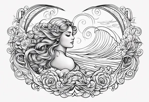 Wave and baby angel tattoo idea