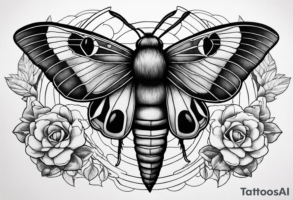 Death hawk moth with Pluto symbol in body of the moth tattoo idea