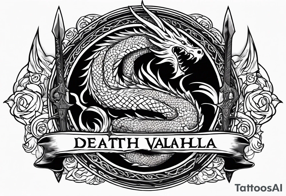 Valhalla death 
prayer sword dragon axe tattoo idea
