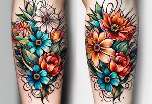 long vertical tattoo to cover my whole shin showing two separate flower stems wrapped around each other, I want a long stem to show them intertwined tattoo idea
