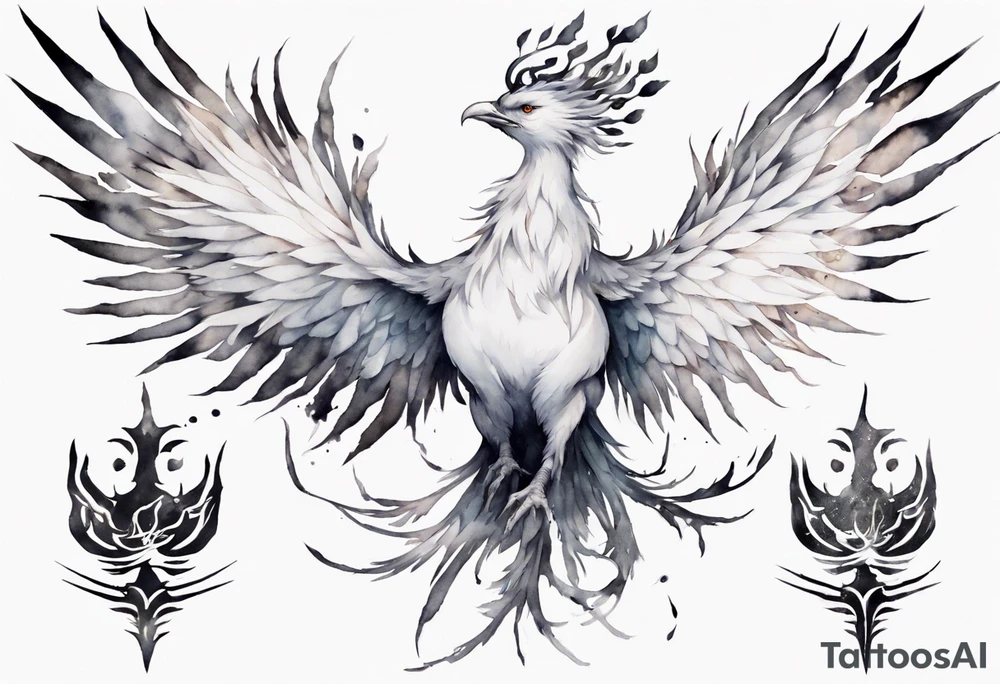 a white phoenix wearing a simple iron crown tattoo idea a white phoenix wearing a simple iron crown tattoo idea