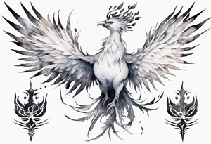 a white phoenix wearing a simple iron crown tattoo idea