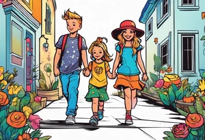 1 boy 2 girls walking tattoo idea