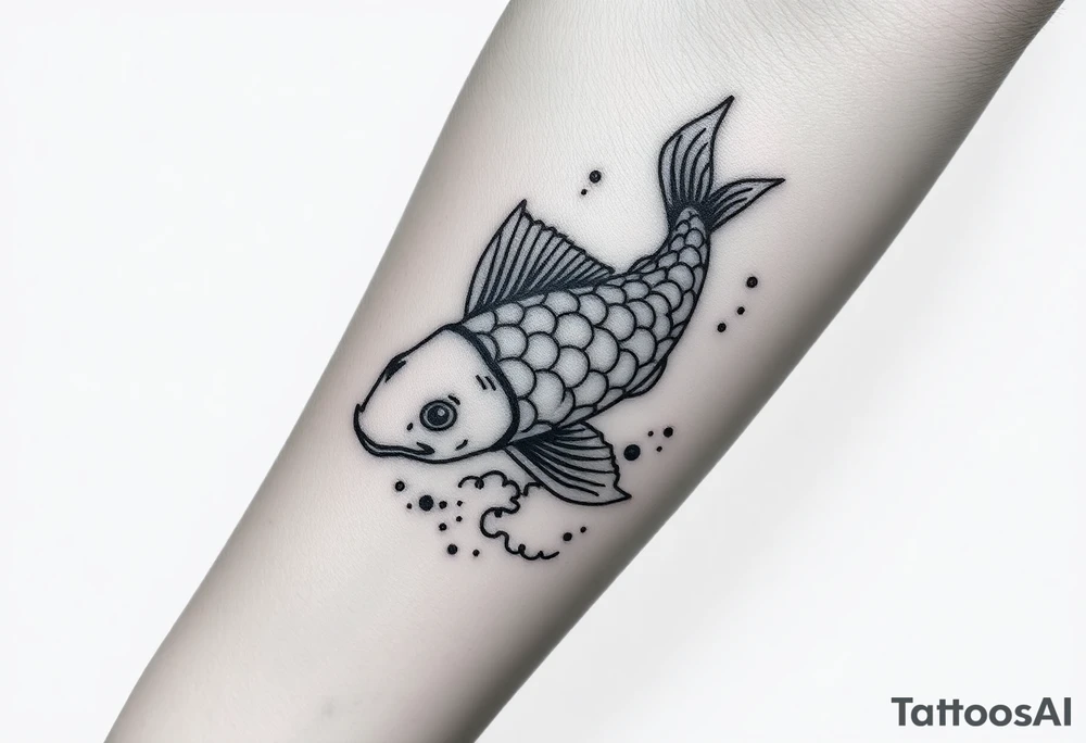 traditional koi fish swimming upstream through turbulent waves tattoo idea