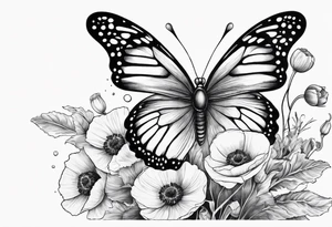 Butterfly with poppies INSIDE the top part of the wings. Bottom part should be left exactly like a butterfly tattoo idea