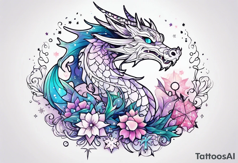 Constellation, kawaii dragon, snowflake tattoo idea