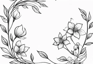 Design an ornamental tattoo featuring a single stem with delicate leaves and blossoms, using thin lines for a refined look. tattoo idea