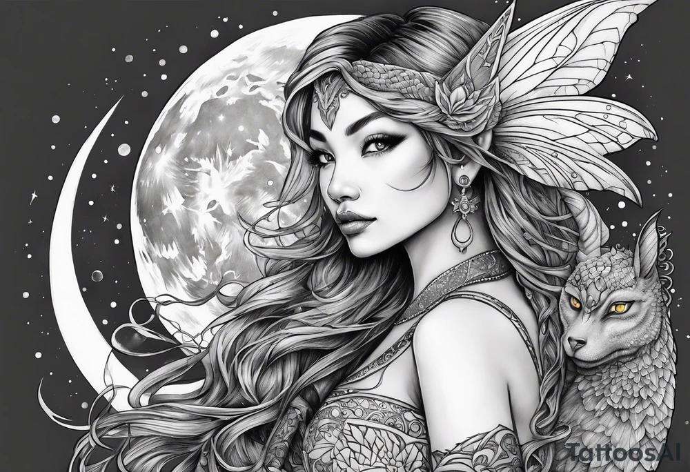 Moon fairy dragon tattoo idea