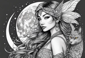 Moon fairy dragon tattoo idea
