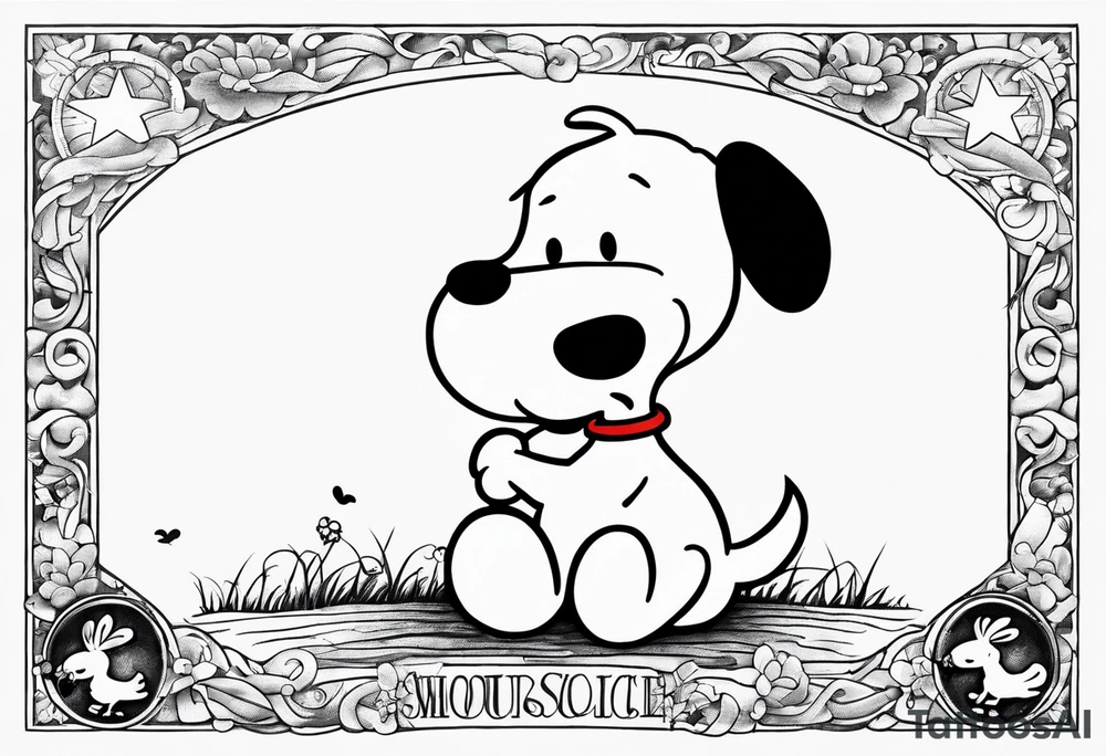 A postage stamp of snoopy and Woodstock tattoo idea