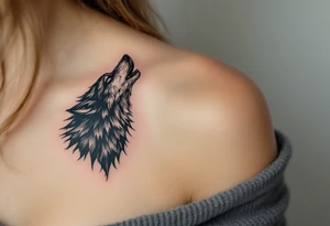A howling black wolf for and a silver crescent moon on both partners shoulder blade. tattoo idea