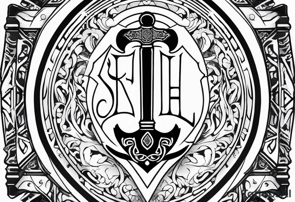 Valhalla sword shield axe armour tattoo idea