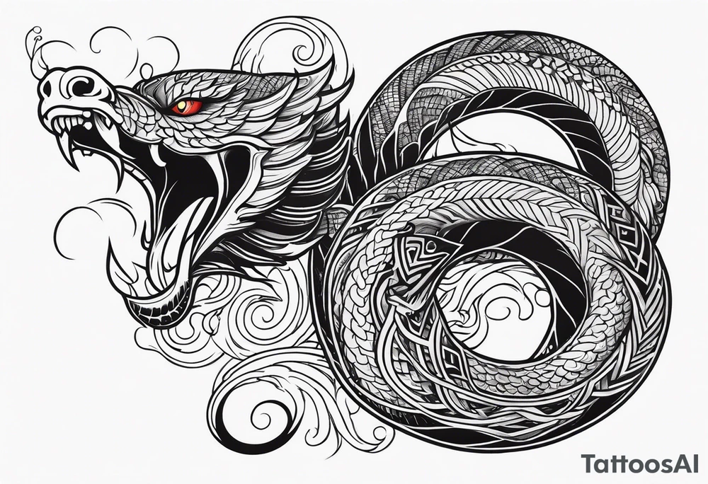 mythical serpent with smoke body tattoo idea
